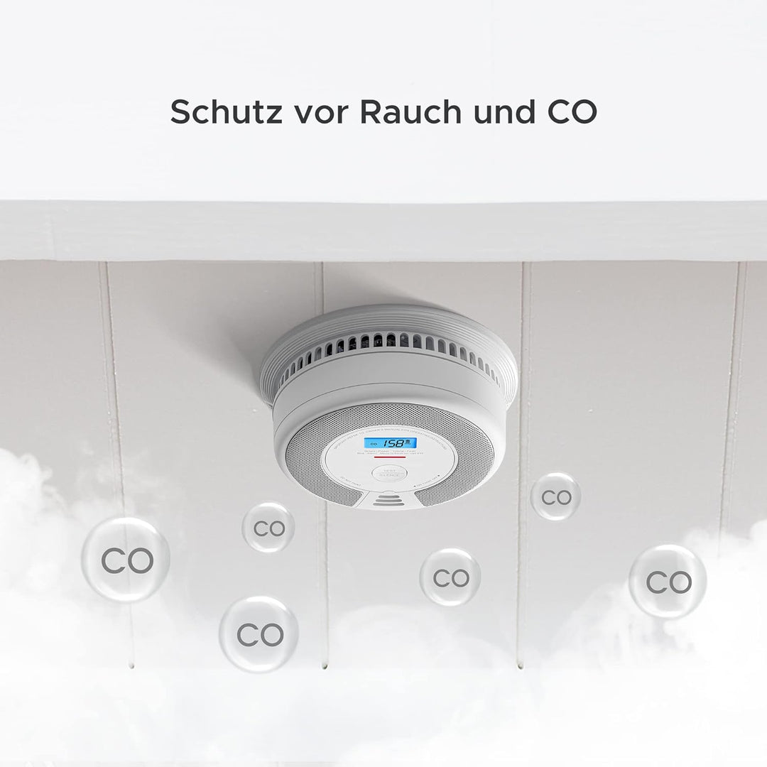 X-Sense Vernetzbarer kombinierter Rauch- und Kohlenmonoxid-Melder mit LCD Anzeige & 10 Jahres Batter