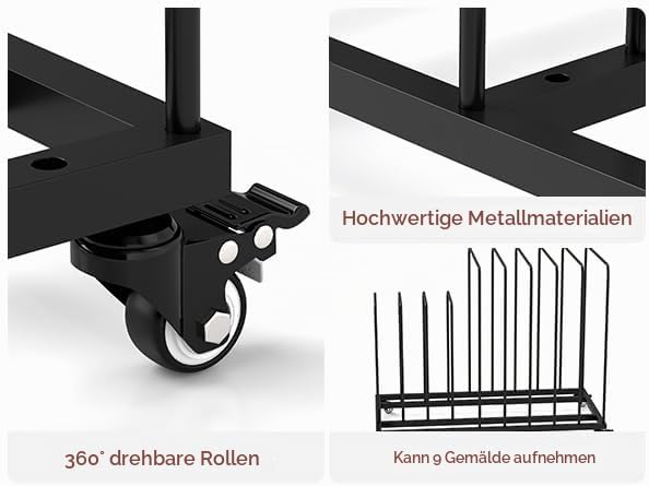 Kunst-Aufbewahrungsregal aus Metal, Mobile Kunst-Trockengestell mit Rollen Bremse, Kunstdruck-Präsen