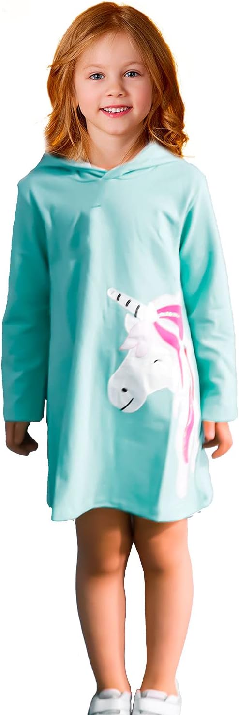JinBei Mädchen Kapuzenkleid Langarm Kapuzenpullover Baumwolle Pullover Hoodie Sweatshirt Kleid Freiz