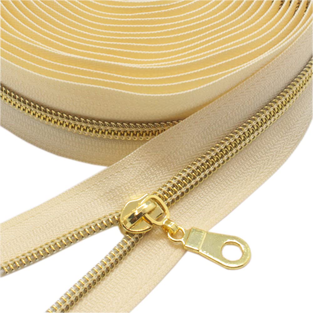YaHoGa 9 m goldfarbenen endlos Reissverschluss Meterware Beige Reissverschluss 6mm-Spirale + 25 Nonl