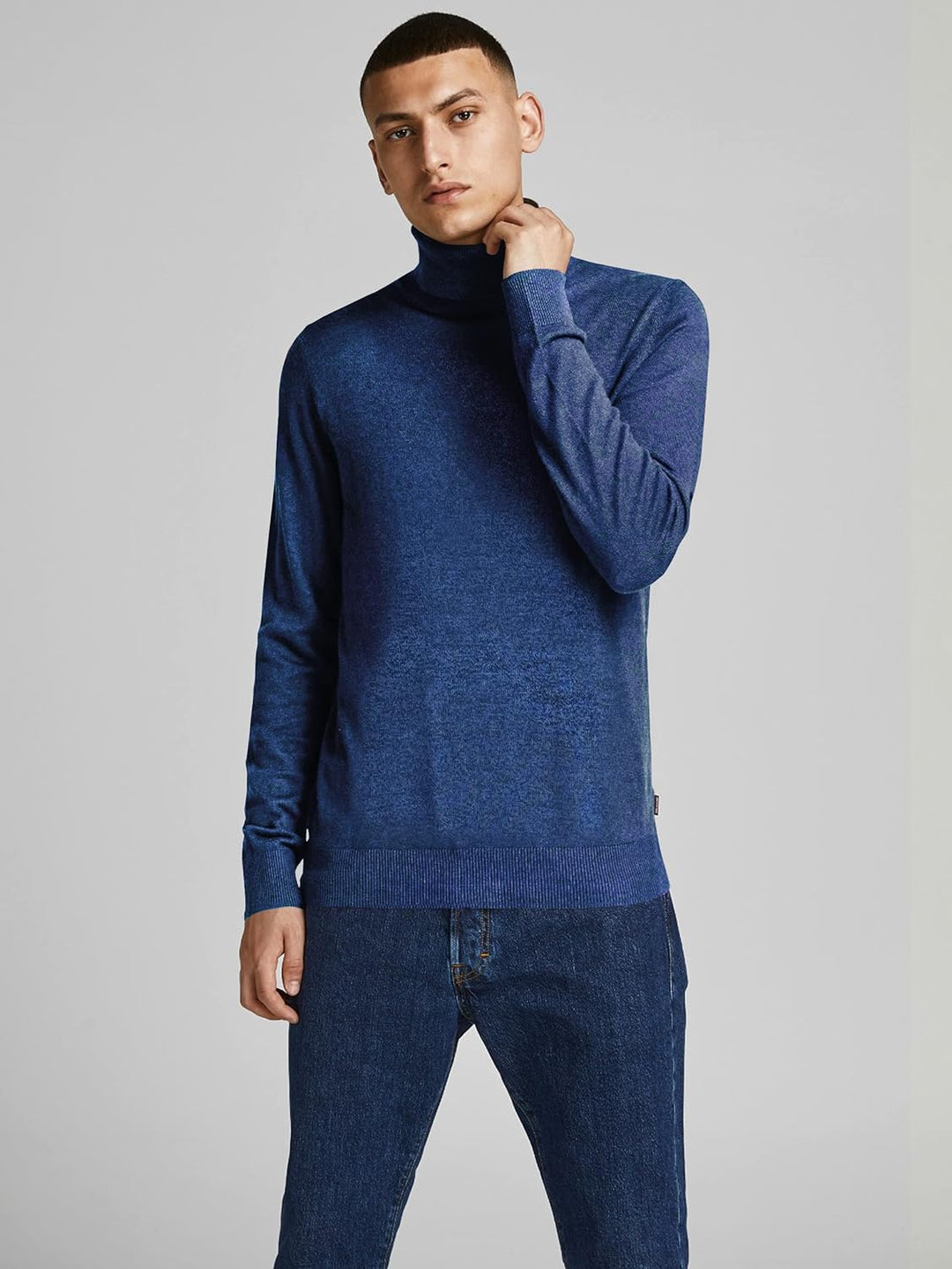 JACK & JONES Emil Knit Roll Neck Jumper S Blau (Insignia Blue/Twisted With Black), S Blau (Insignia