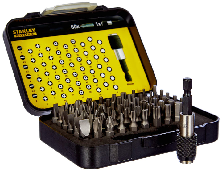 Stanley Bit-Sortiment, 1/4 Zoll, 61-teilig (SL/PH/PZ/TX/Innensechskant, inklusive magnetischer Bitha