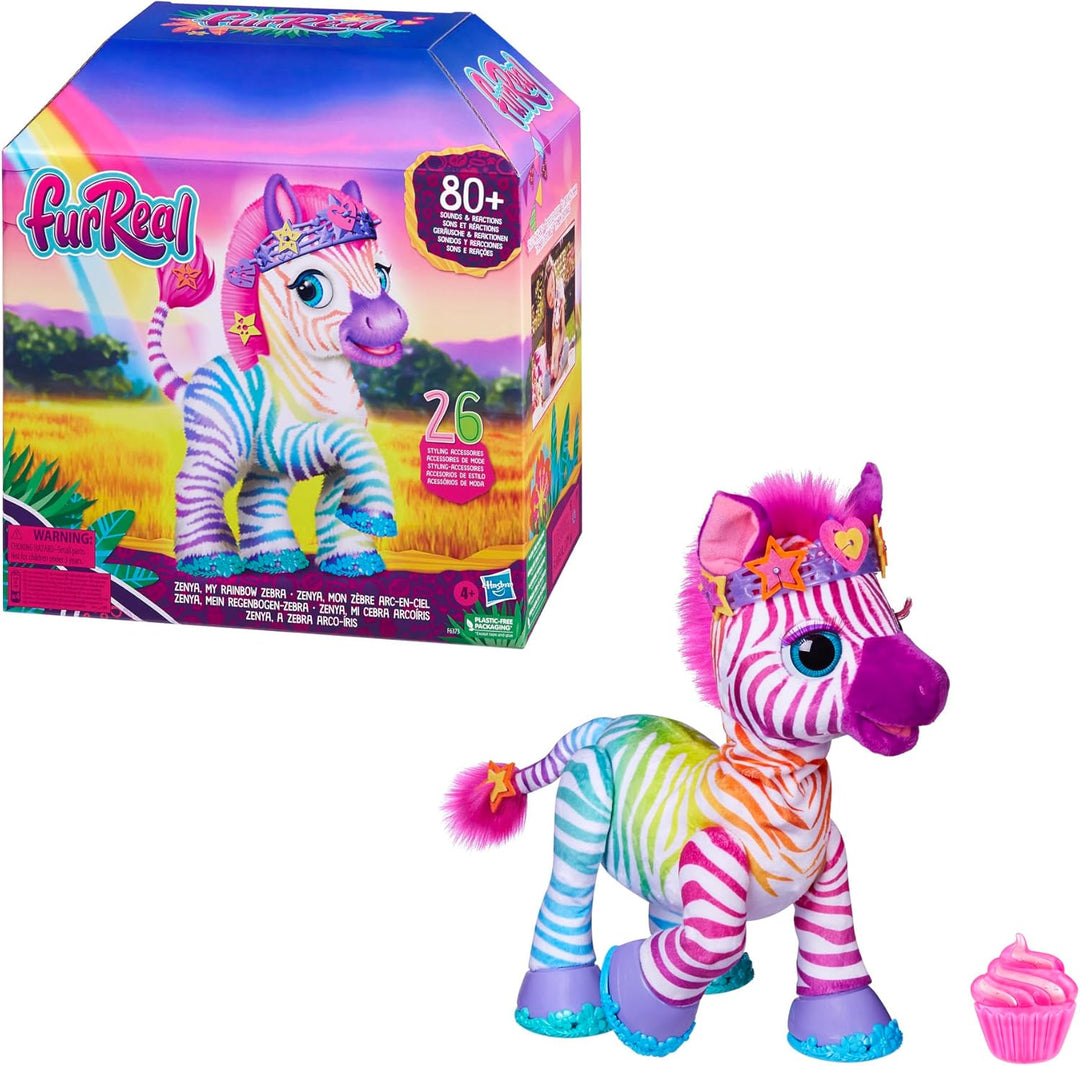 Hasbro furReal Zenya, Mein Regenbogen-Zebra, interaktives Tierchen Spielzeug für Mädchen und Jungen