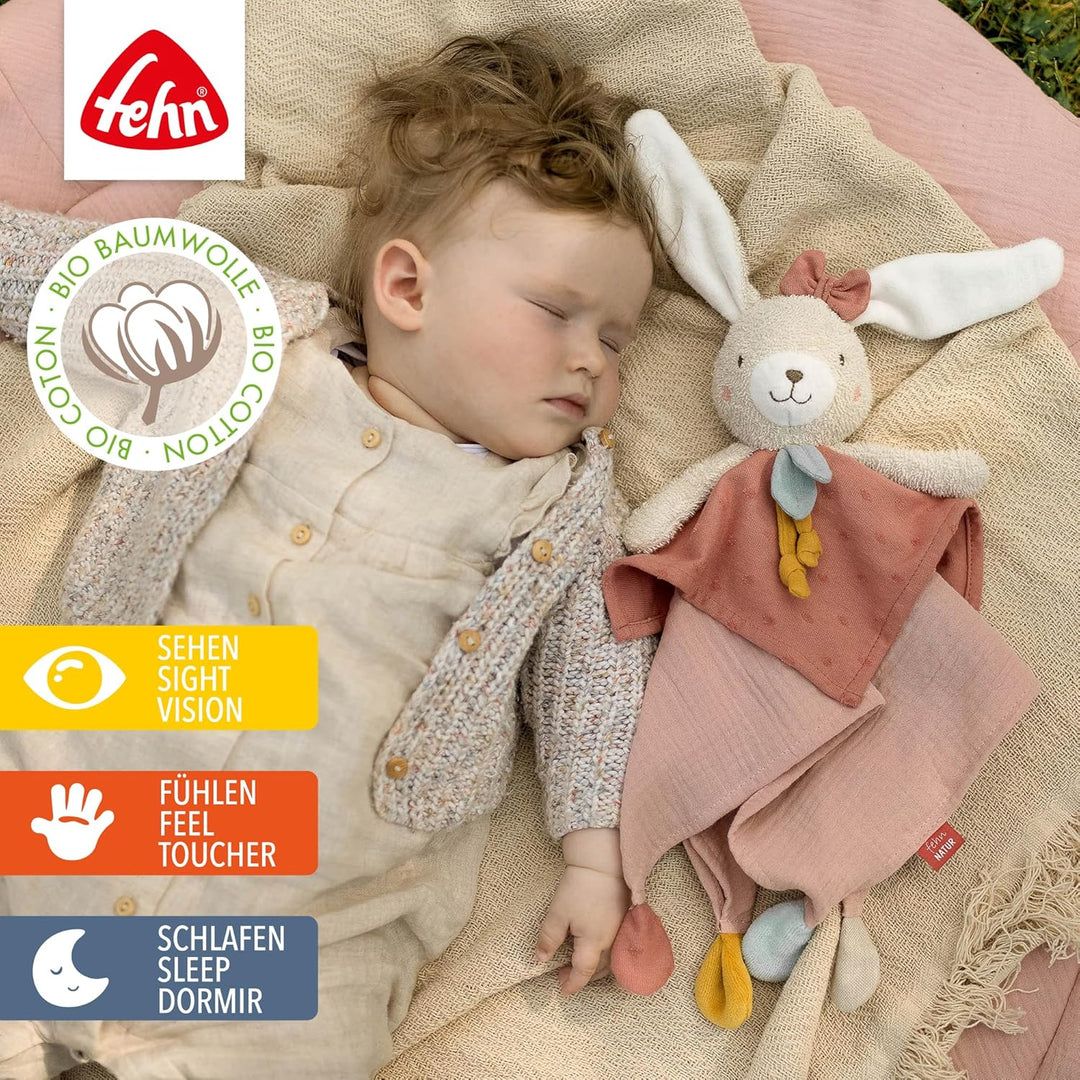 Fehn Schmusetuch Hase fehnNATUR - Spielkamerad & Stofftier-Schnuffeltuch mit Baumwolle aus kontrolli