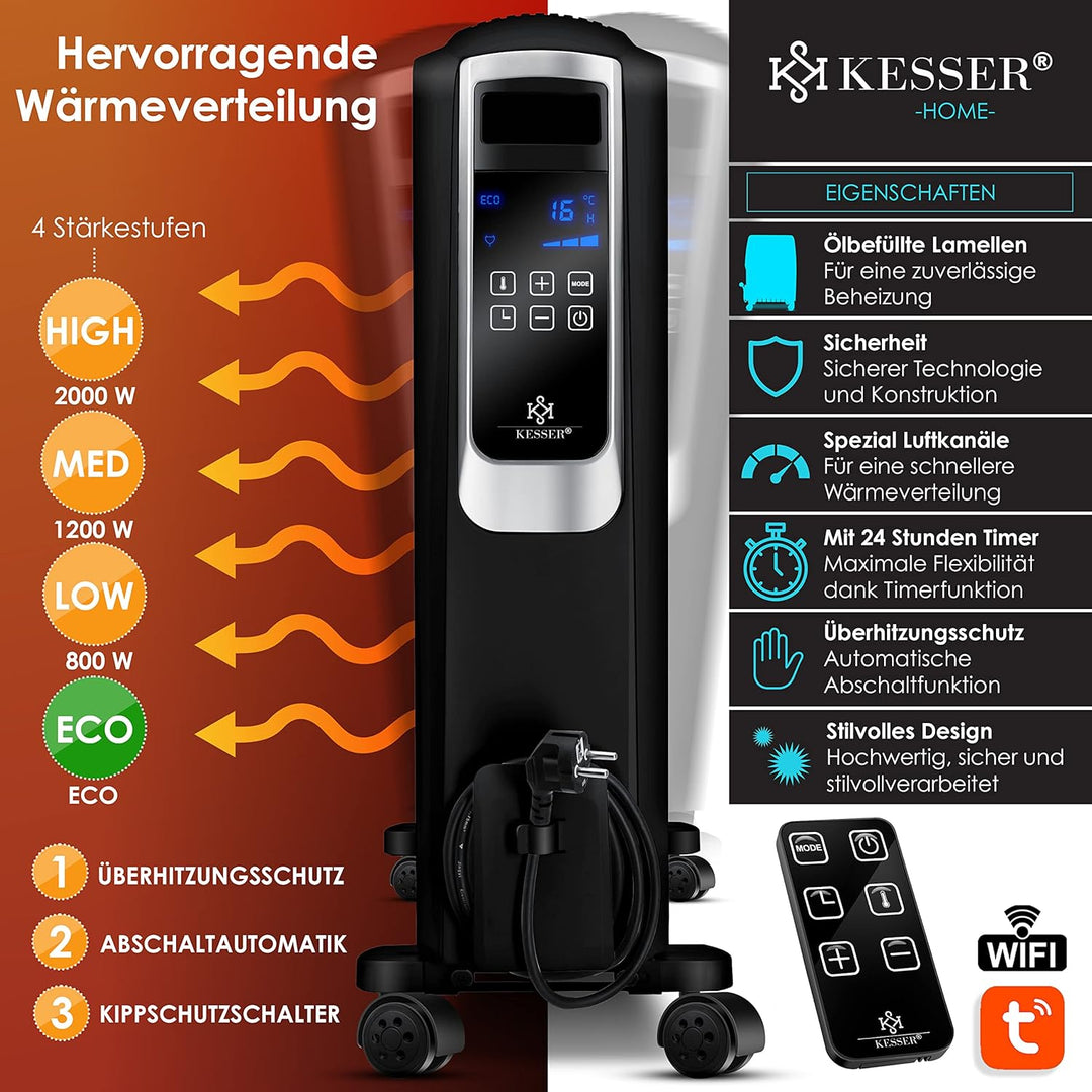 KESSER® 2000W Ölradiator mit WiFi App & Fernbedienung digitalem Display- elektrischer energiesparend