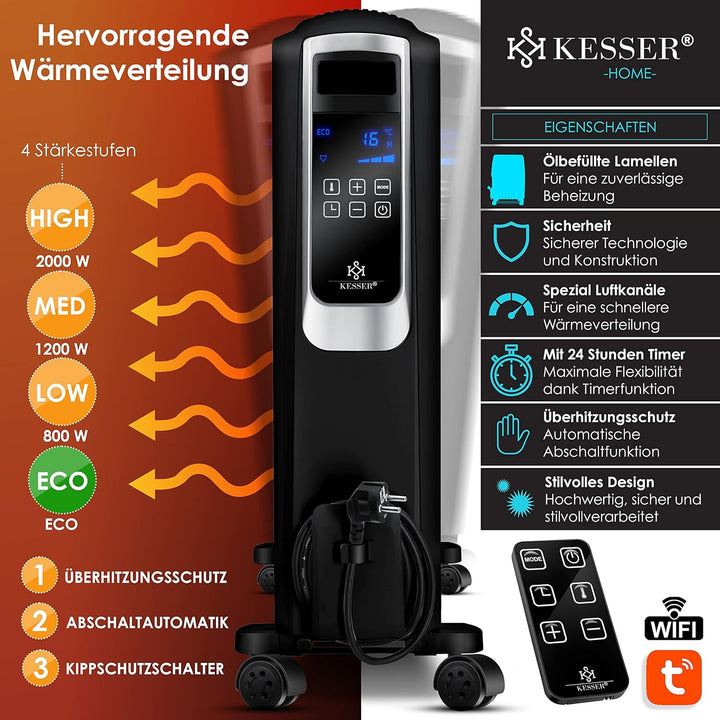 KESSER® 2000W Ölradiator mit WiFi App & Fernbedienung digitalem Display- elektrischer energiesparend