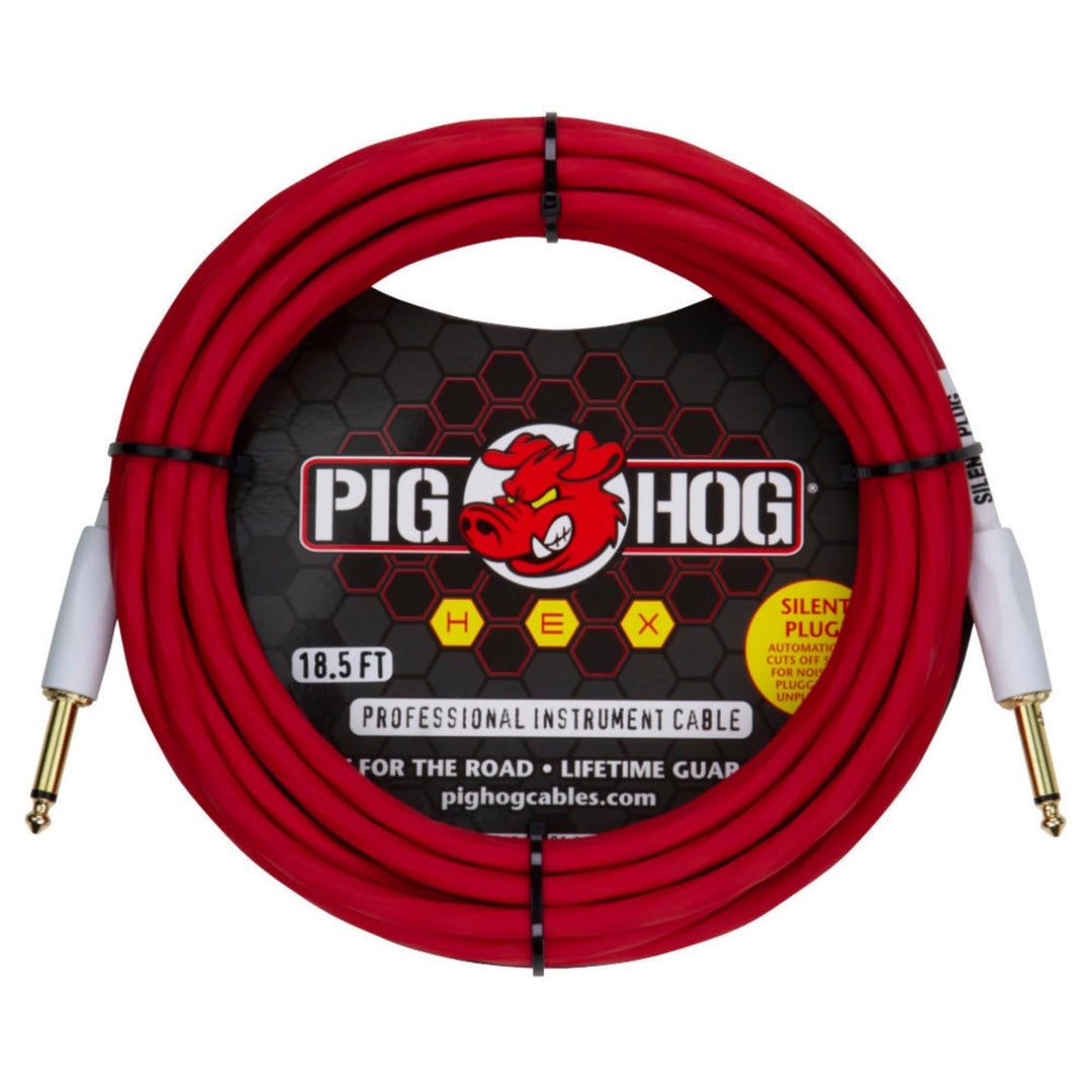 Pig Hog Hex Serie Silent Instrumentenkabel, Mit Signal-Schalter, Candy Apple Red, 5,67m/18.6ft, 6.35