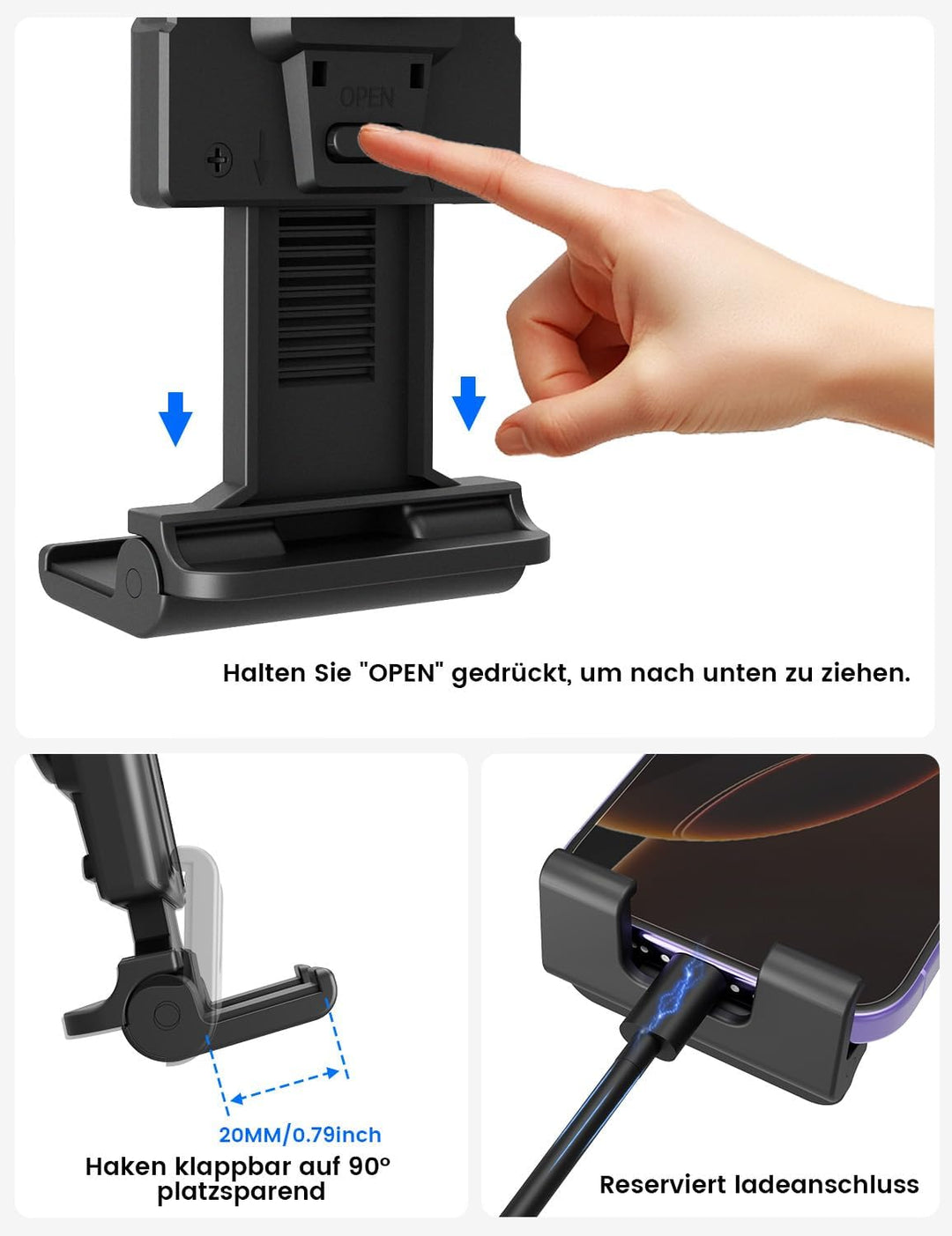 OHLPRO Tablet Halterung Auto,360° Drehung Tablethalterungen 18cm Ausziehbare Arm+ Waschbar Saugnapf,