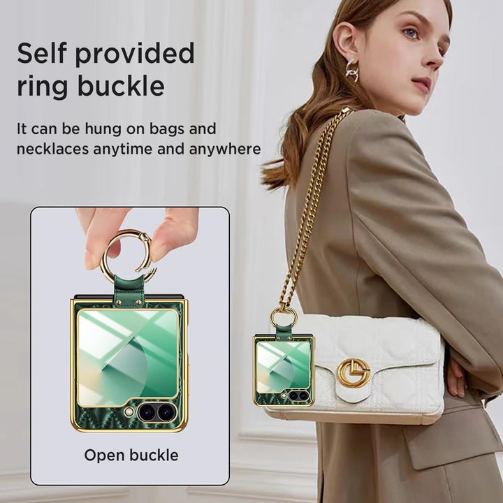 Miimall Lederhülle Kompatibel mit Samsung Galaxy Z Flip 6/Flip7 FE Hülle mit Kameraschutz+Ring Ständ