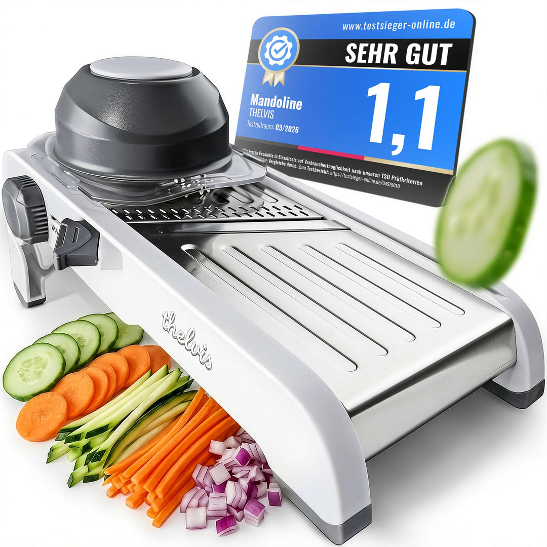 Premium Mandoline Gemüsehobel Edelstahl | sicher und modern | kein Klingenwechsel | Gemüseschneider