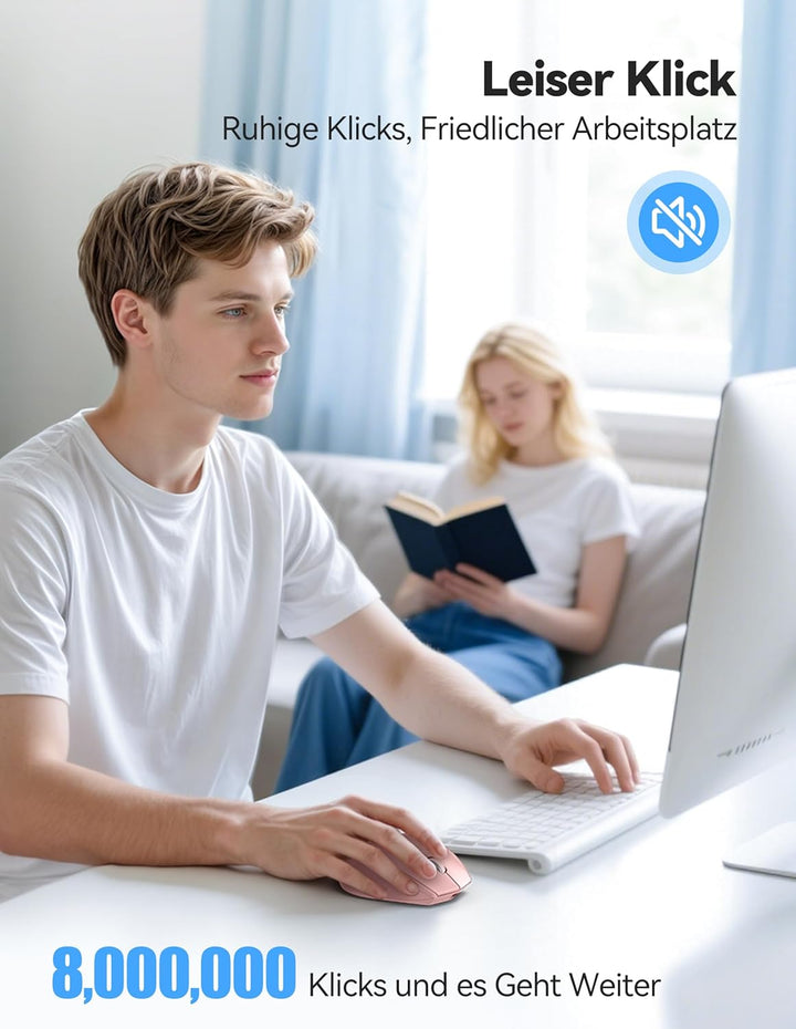 TECKNET PRO Kabellose Maus Wiederaufladbar, Silent Funkmaus 6400 DPI, 2,4 GHz Computermaus, Ergonomi