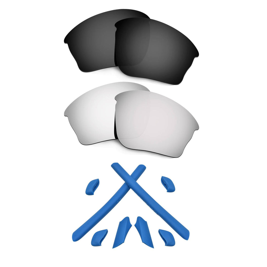 HKUCO for Oakley Half Jacket XLJ Black/Silver Polarized Replacement Lenses and Blue Earsocks Rubber