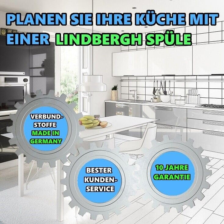 Rein Schwarz LINDBERGH® Granit Spüle mit Armatur "TON44 + 1-Nero" + Siphon Einbauspüle Küchenspüle S