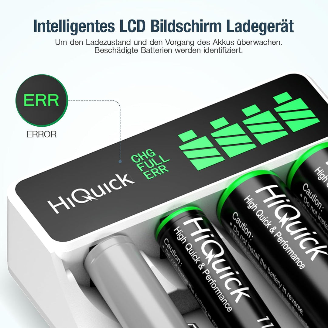 HiQuick Universal Akkuladegerät mit 8 AA Akkus, Ladegerät für NI-MH/NI-CD Mignon AA Micro AAA Akku,