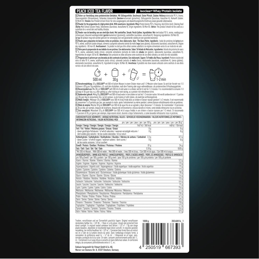 ESN ISOCLEAR Whey Isolate Protein Pulver, 1000g, Peach Iced Tea, Proteinlimo mit fruchtig leckerem G