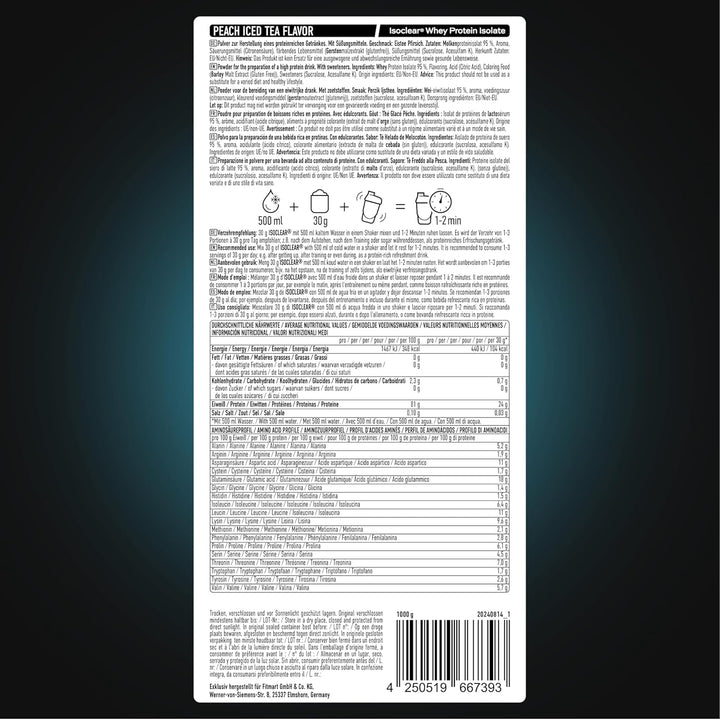 ESN ISOCLEAR Whey Isolate Protein Pulver, 1000g, Peach Iced Tea, Proteinlimo mit fruchtig leckerem G