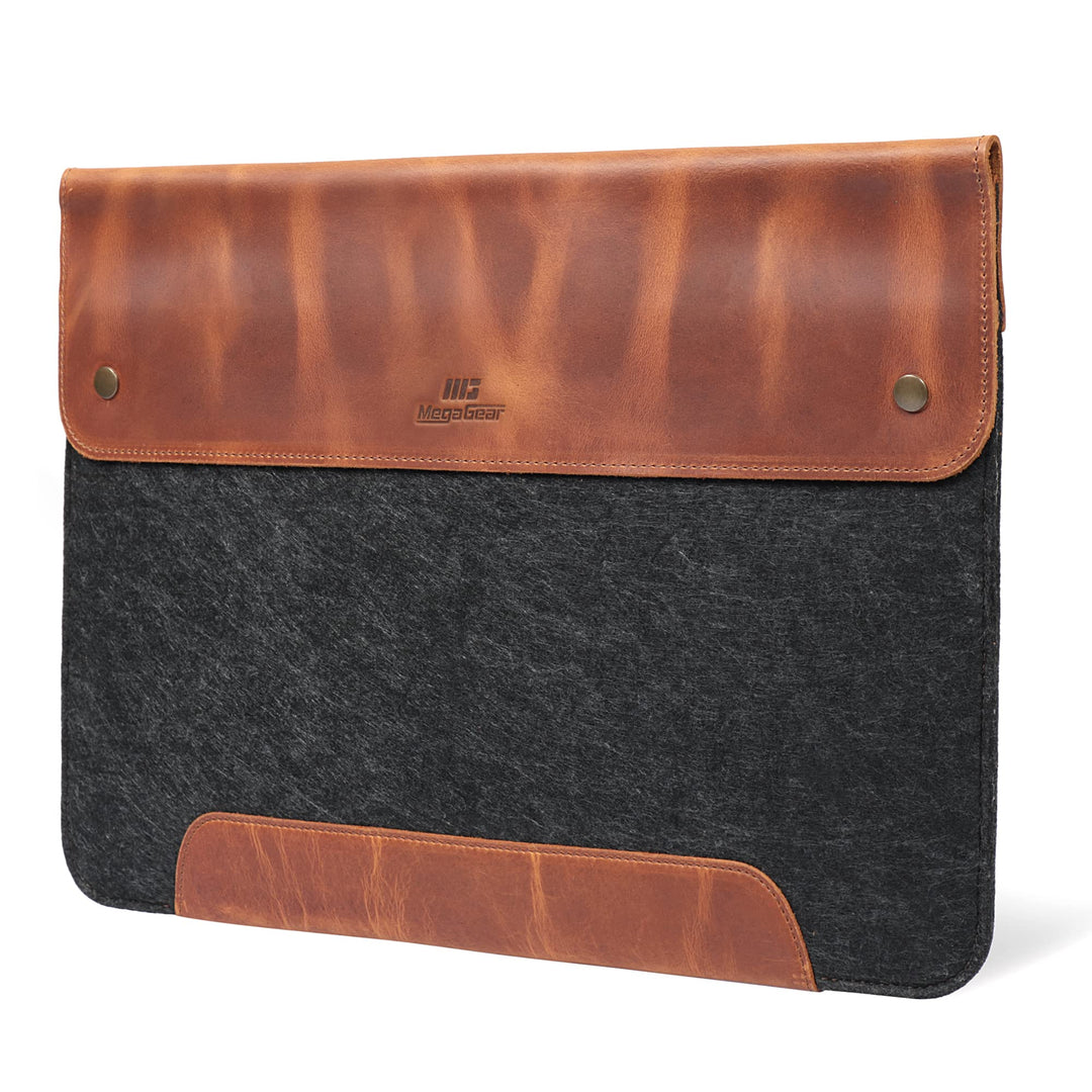 MegaGear MacBook-Tasche aus echtem Leder und Fleece, Laptop-Hülle für MacBook Pro und MacBook Air Hü