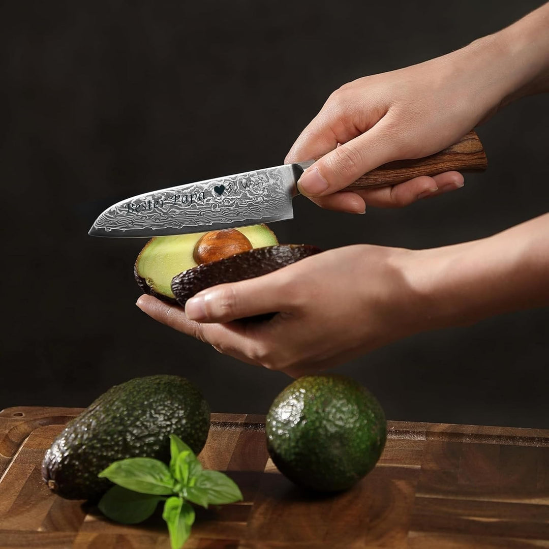 Wakoli EDIB Pro Premium Santoku Messer klein mit Klingen Gravur mit 11 cm Klinge gefertigt aus 67 La
