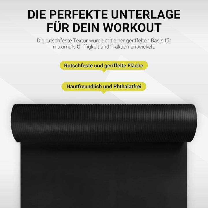 MSPORTS Gymnastikmatte Studio 183 x 61 x 1,0 oder 1,5 cm | inkl. Übungsposter und Tragegurte | Hautf