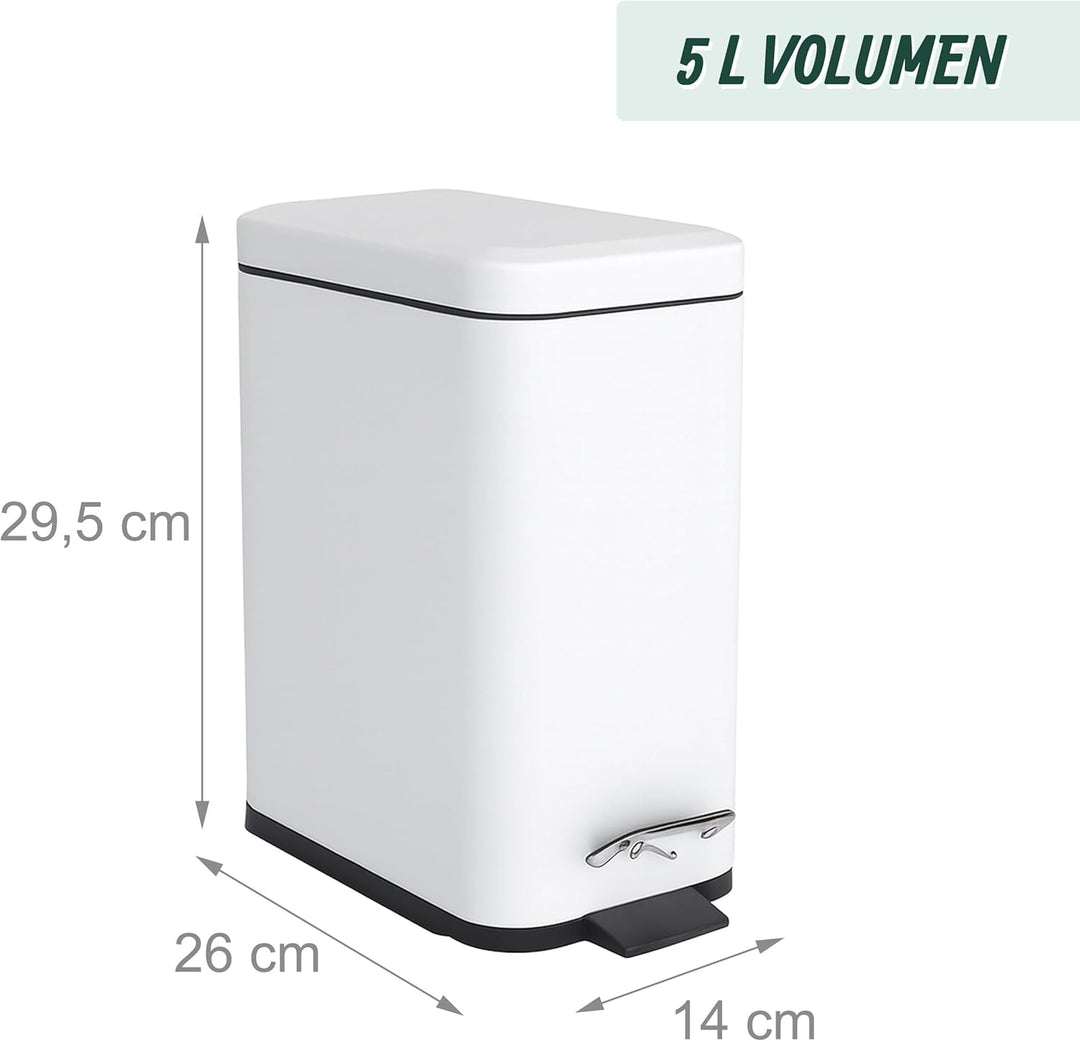 Relaxdays Mülleimer Bad, 5 Liter, Kosmetikeimer mit Soft-Close, Matte Optik, entnehmbarer Inneneimer