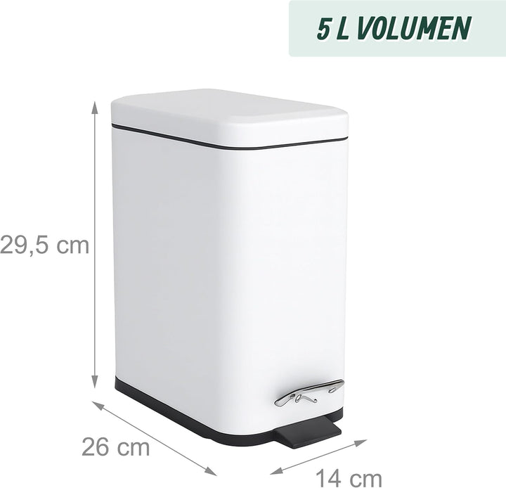 Relaxdays Mülleimer Bad, 5 Liter, Kosmetikeimer mit Soft-Close, Matte Optik, entnehmbarer Inneneimer