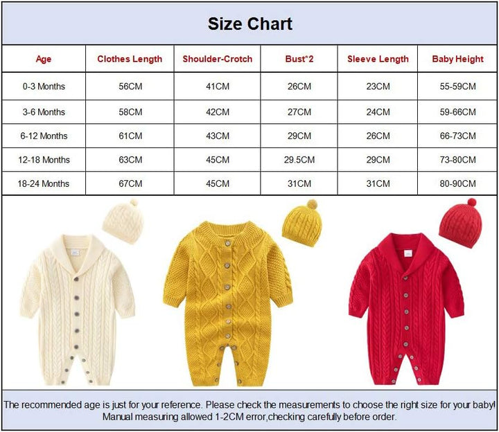 Gestrickte Strampler Baby Mädchen Spieler und Mütze Strickanzug Schneeanzug Overalls für 3-24 Monate
