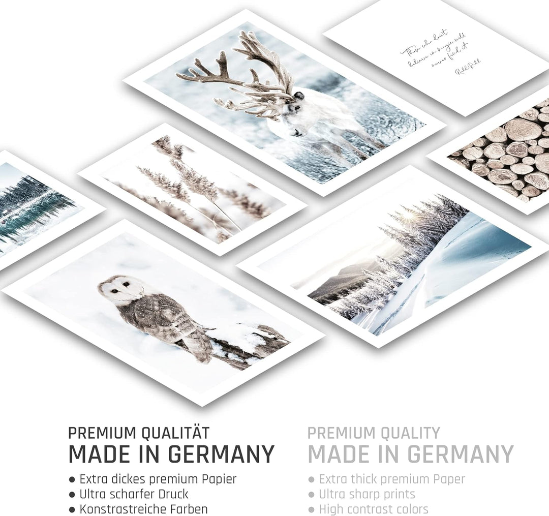 BLCKART Magic Winter Poster Set Beige Blau Schlafzimmer Deko Schnee Bilder Rentier Wanddeko Eule Woh