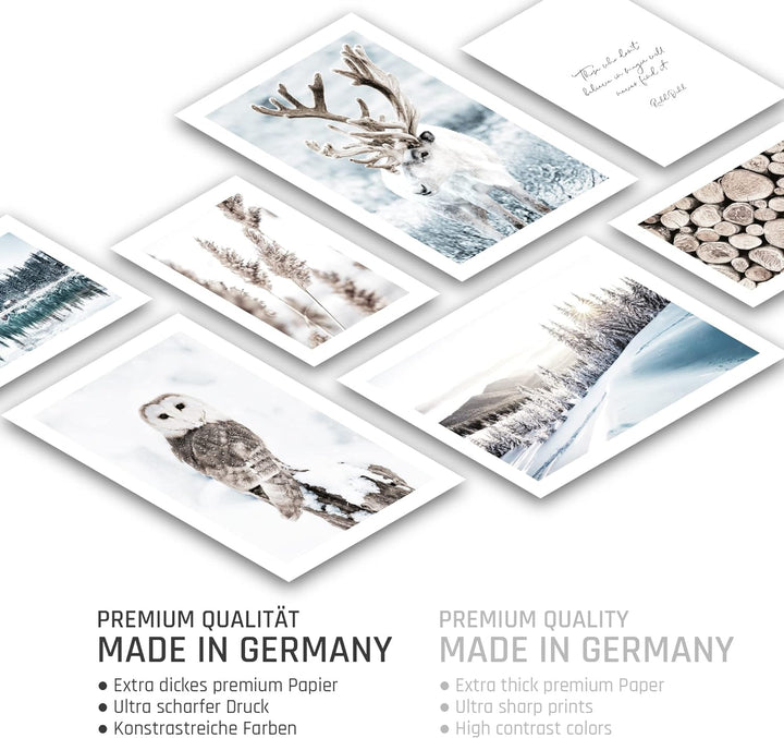 BLCKART Magic Winter Poster Set Beige Blau Schlafzimmer Deko Schnee Bilder Rentier Wanddeko Eule Woh