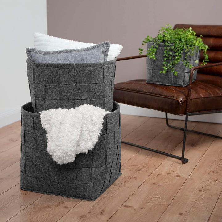 N8WERK Filz-Aufbewahrungskorb mit Griff 35x25x25cm | Ideal zur Aufbewahrung von Kaminholz & Zeitschr