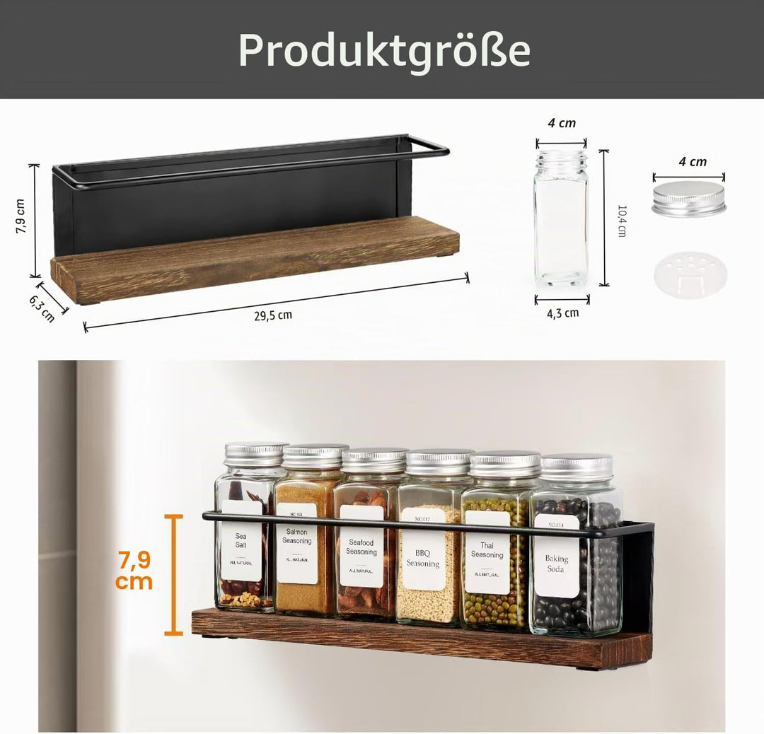 Gewürzregal Magnetisch mit 24 Gläsern, Bambus Magnetregale für Kühlschrank Ohne Bohren Küchenorganis