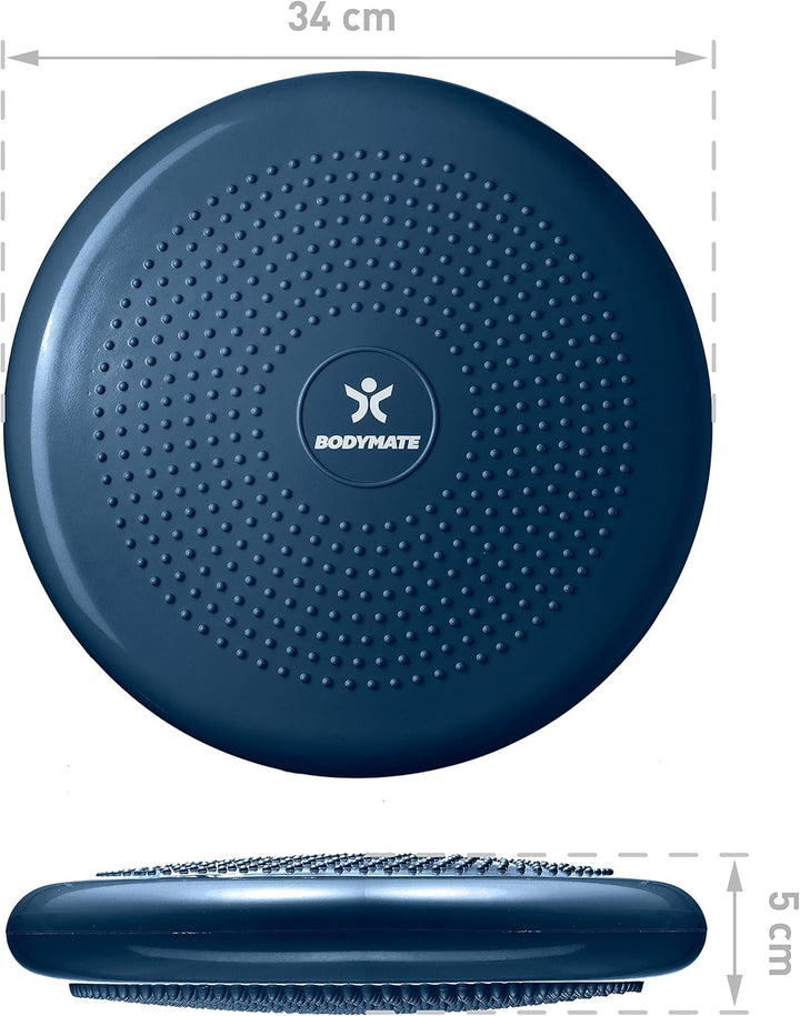 BODYMATE Ballsitzkissen inkl. Pumpe 34cm Durchmesser - Balance-Kissen, Luftkissen, Balance Pad, Nopp