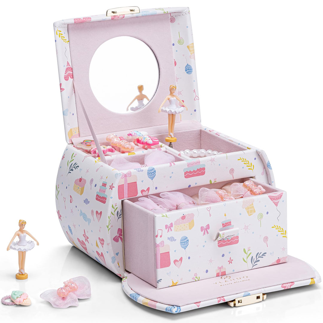 VLANDO Spieluhr Schmuckkästchen Mädchen mit Schubladen, Geburtstagsgeschenk Mädchen Geschenke 6 7 8
