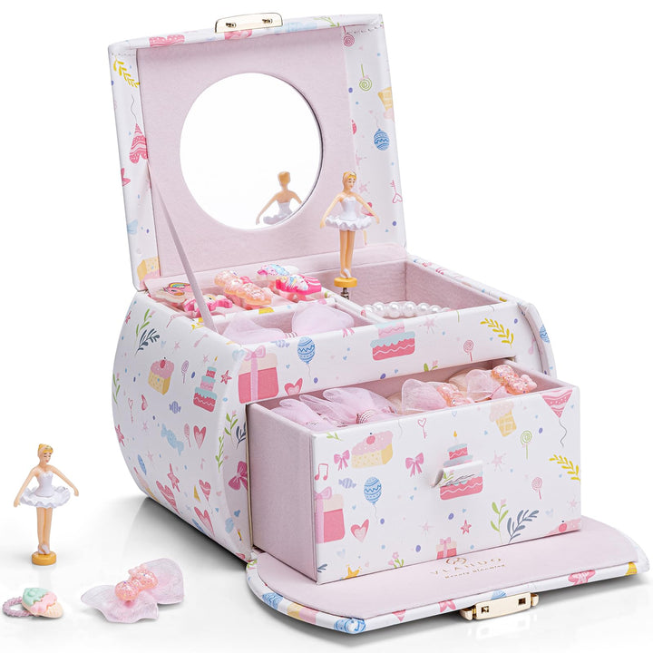 VLANDO Spieluhr Schmuckkästchen Mädchen mit Schubladen, Geburtstagsgeschenk Mädchen Geschenke 6 7 8
