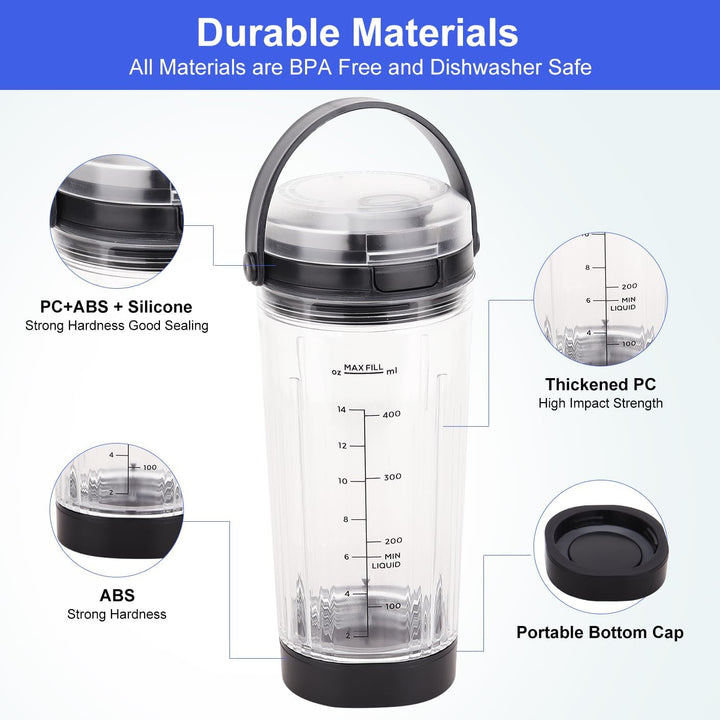 Ersatz-Mixerbecher mit Deckel für Ninja Blast Portable Blender BC100 & BC151 Serie: 510.3 g Blender