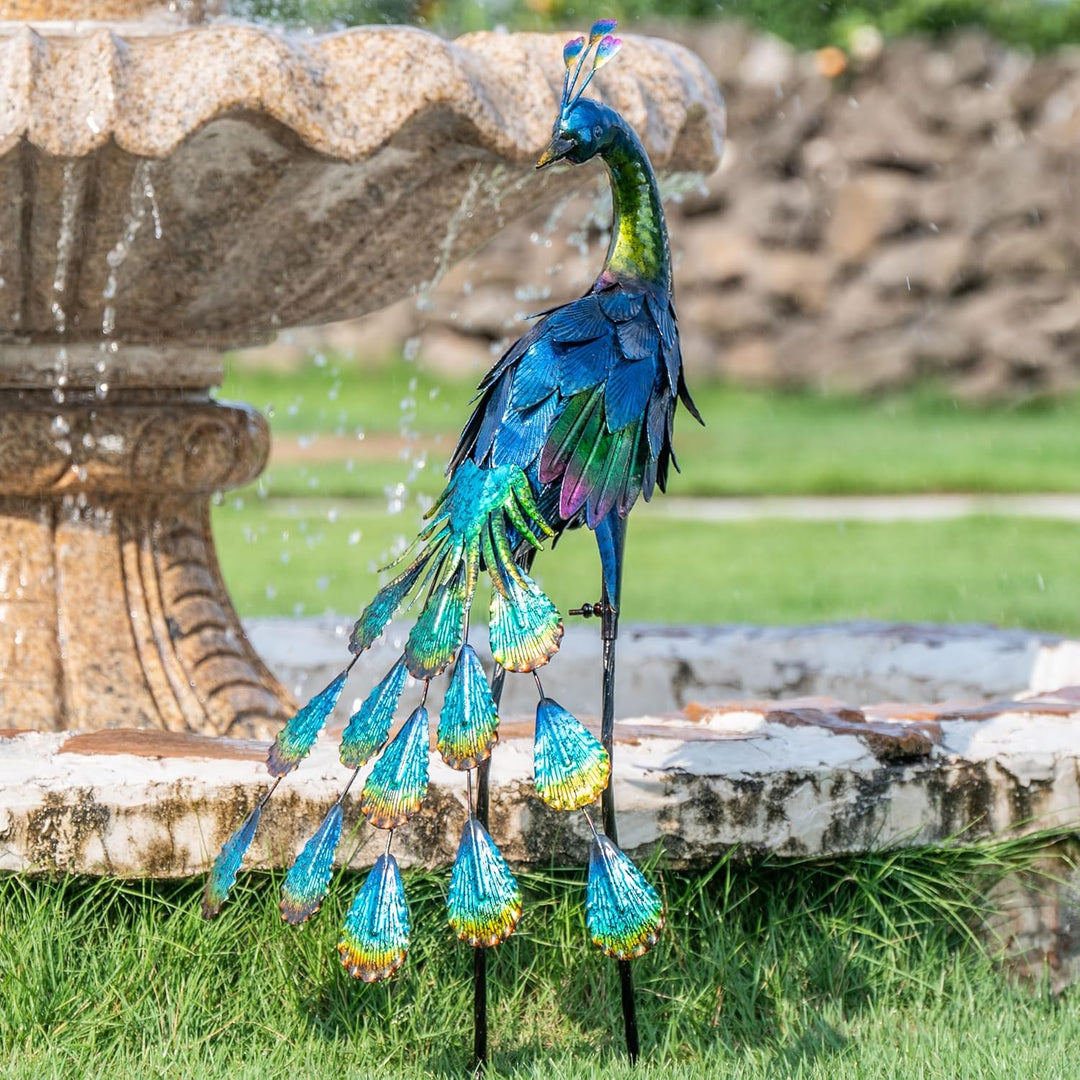 TERESA'S COLLECTIONS Gartenfigur für Aussen, Gartendeko für draussen, 57cm Metall Pfau Wetterfest Fi