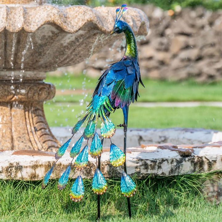 TERESA'S COLLECTIONS Gartenfigur für Aussen, Gartendeko für draussen, 57cm Metall Pfau Wetterfest Fi