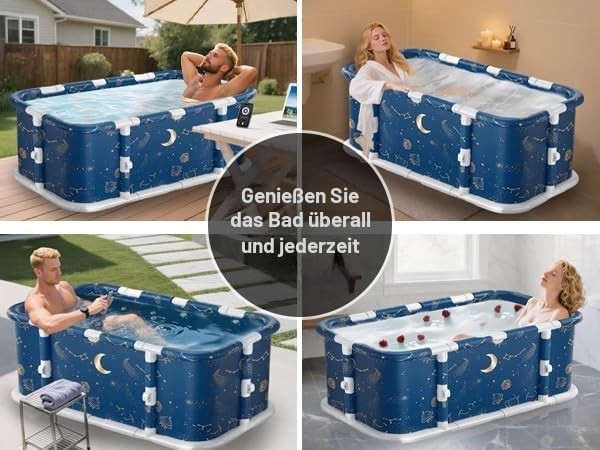 Simcat Tragbare faltbare Badewanne, grosse Einweichbadewanne für heisse Dusche und Eisbad, freistehe