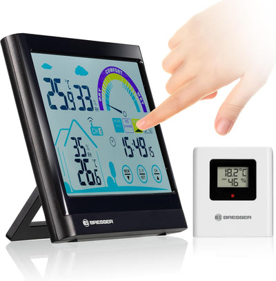 Bresser 7007402 Touchscreen Wetterstation Funk- Thermo-/Hygrometer mit Lüftungsempfehlung, Schwarz S