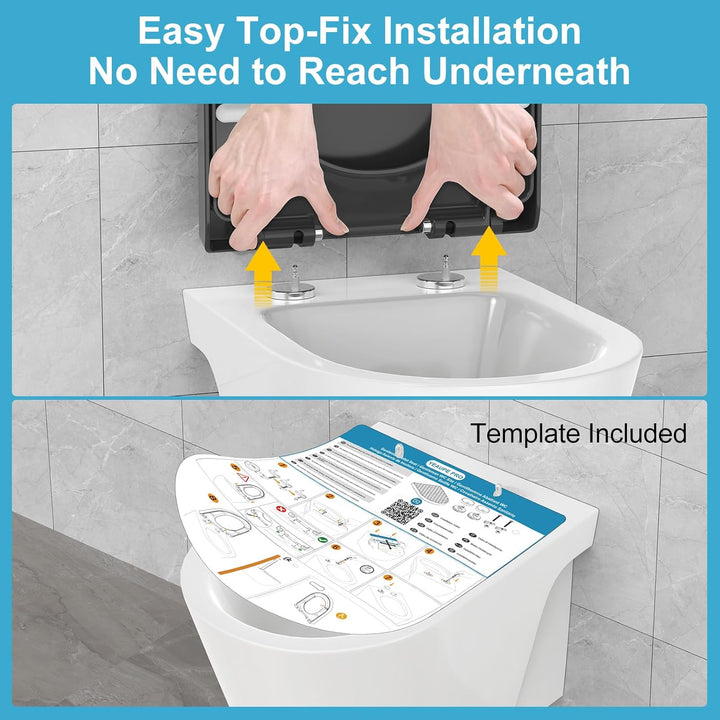 YEAUPE PRO Toilettendeckel mit Absenkautomatik D Form [KURZ] - 43,5×36,2 cm | WC Sitz mit Schnellver