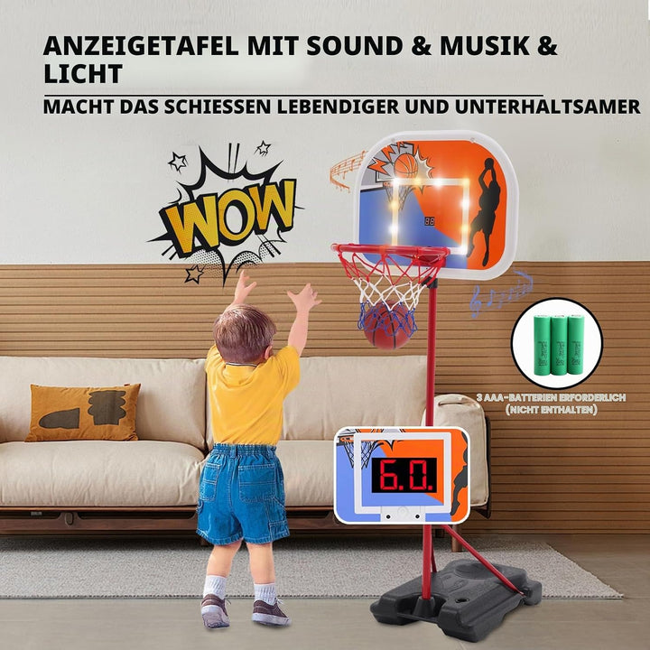 Basketballkorb Kinder, Tragbarer Basketballkorb Ständer Höhenverstellbar 80-180 cm, mit Anzeigetafel