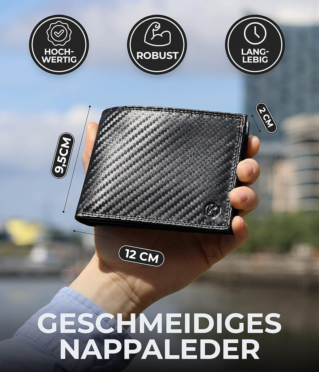 KORUTA® Geldbörse Herren Leder Carbon mit RFID Schutz I Echtleder Portemonnaie Gross I 13 Fächer I G