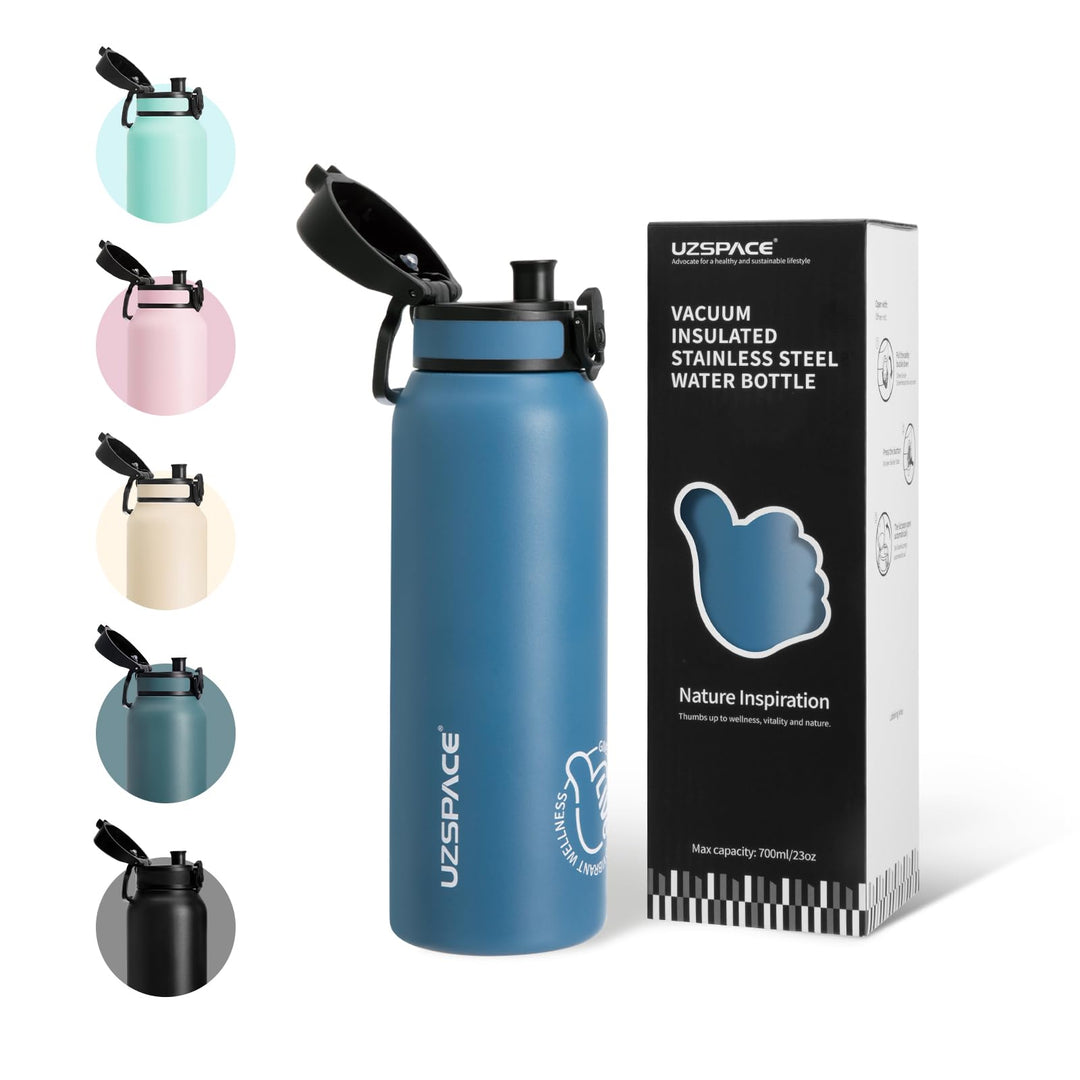 UZSPACE Thermosflasche Kinder 700ml, Isolierte Edelstahl Trinkflasche mit 1-Klick-Öffnung, 100% Ausl