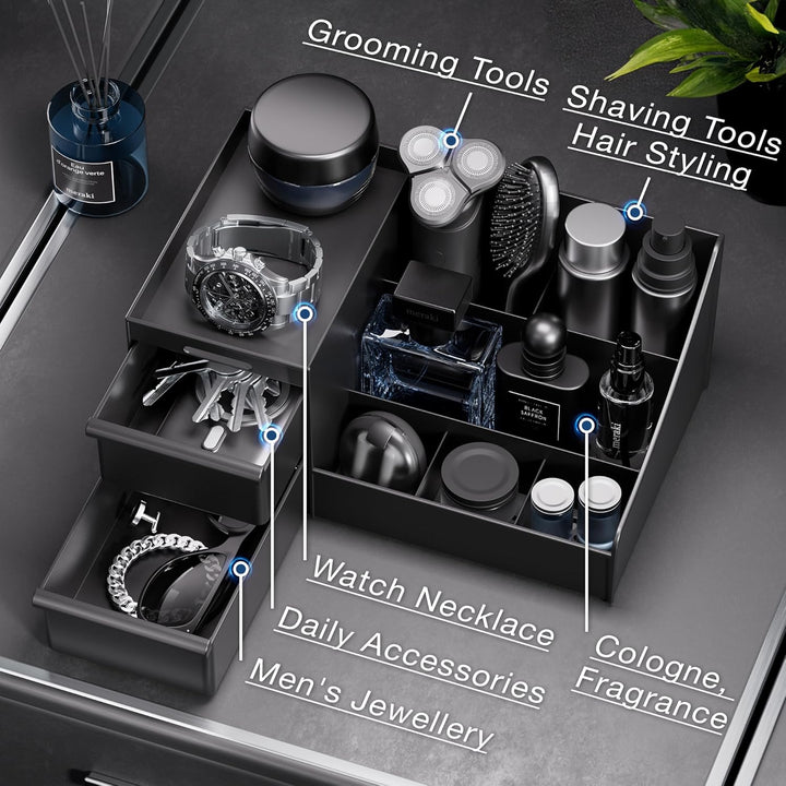 Kosmetikorganizer Schwarz für Herren, Schminktisch Organizer mit Schubladen, Aufbewahrung für Makeup