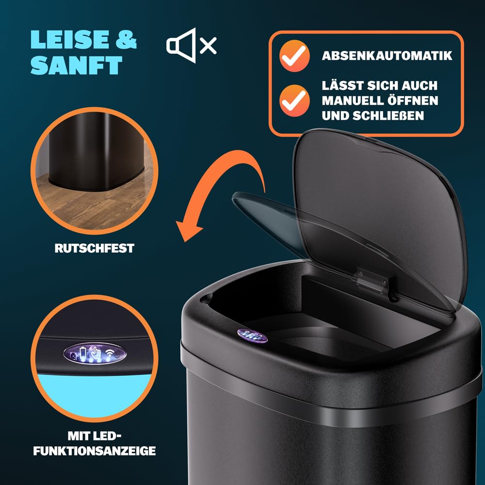 Monzana® Sensor Mülleimer Küche 58 L Automatik mit Bewegungssensor Soft-Close-Deckel Wasserdicht USB