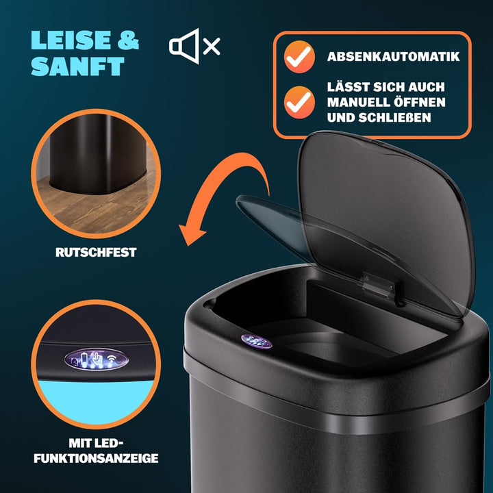 Monzana® Sensor Mülleimer Küche 58 L Automatik mit Bewegungssensor Soft-Close-Deckel Wasserdicht USB