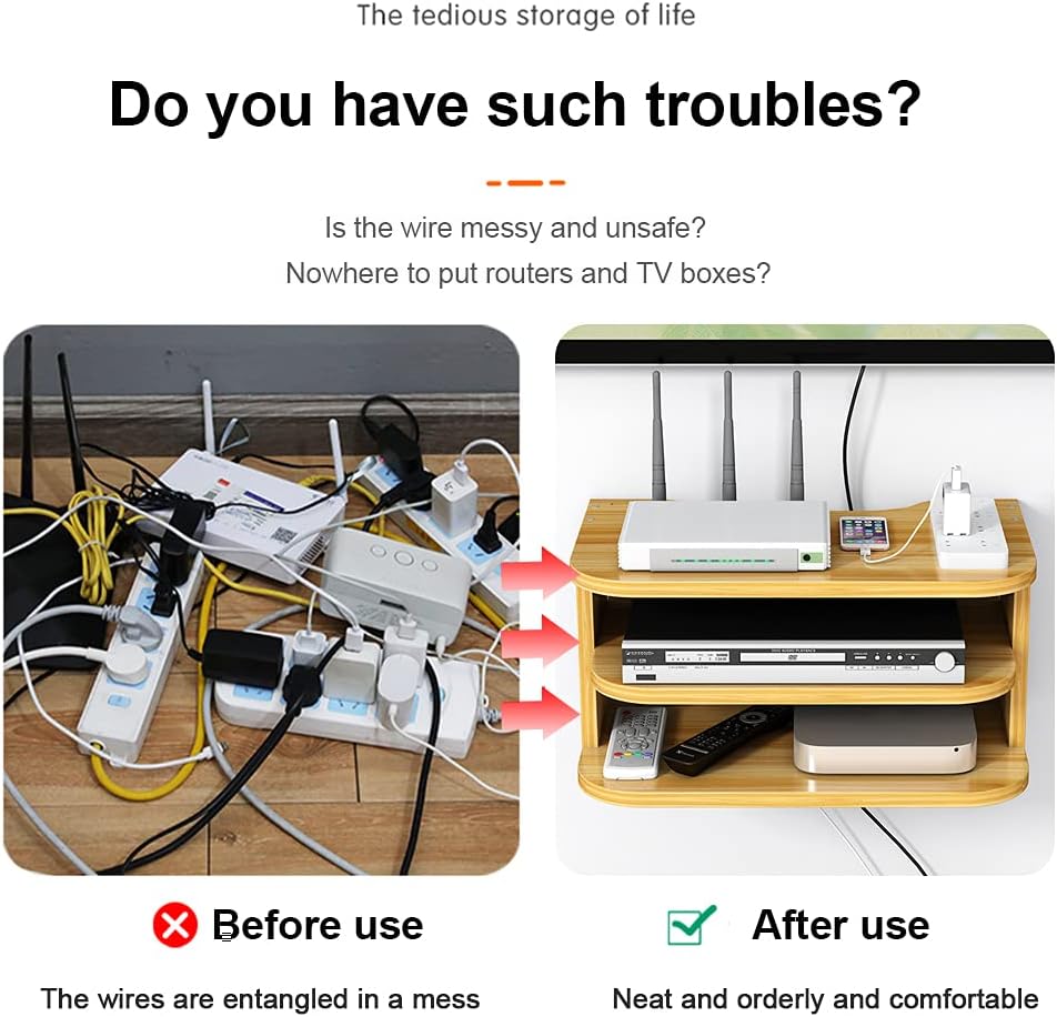 Hggzeg WiFi Router Aufbewahrungsbox Schwebende Regale TV Set-Top-Rack, Wandmontage mehrschichtige Ka
