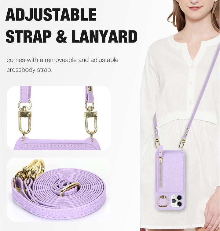 ELTEKER Handyhülle für iPhone 15 Pro Max Hülle mit Band Kartenfach Ringhalterung Geldbörse,Leder Kla