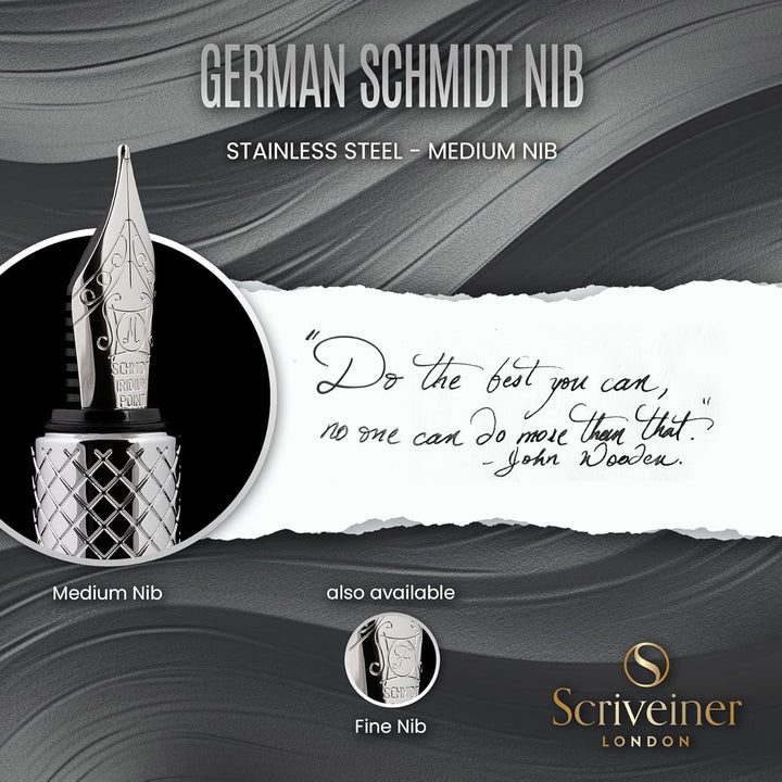 Scriveiner Luxury EDC Füllfederhalter (mittel), schwerer Taschenfüller mit Chrom, Schmidt Schreibfed