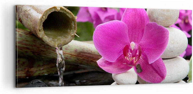 Panorama Bilder auf Leinwand 100x40cm Leinwandbild Orchidee Bambus Dekoration Spa Gross Wanddeko Bil