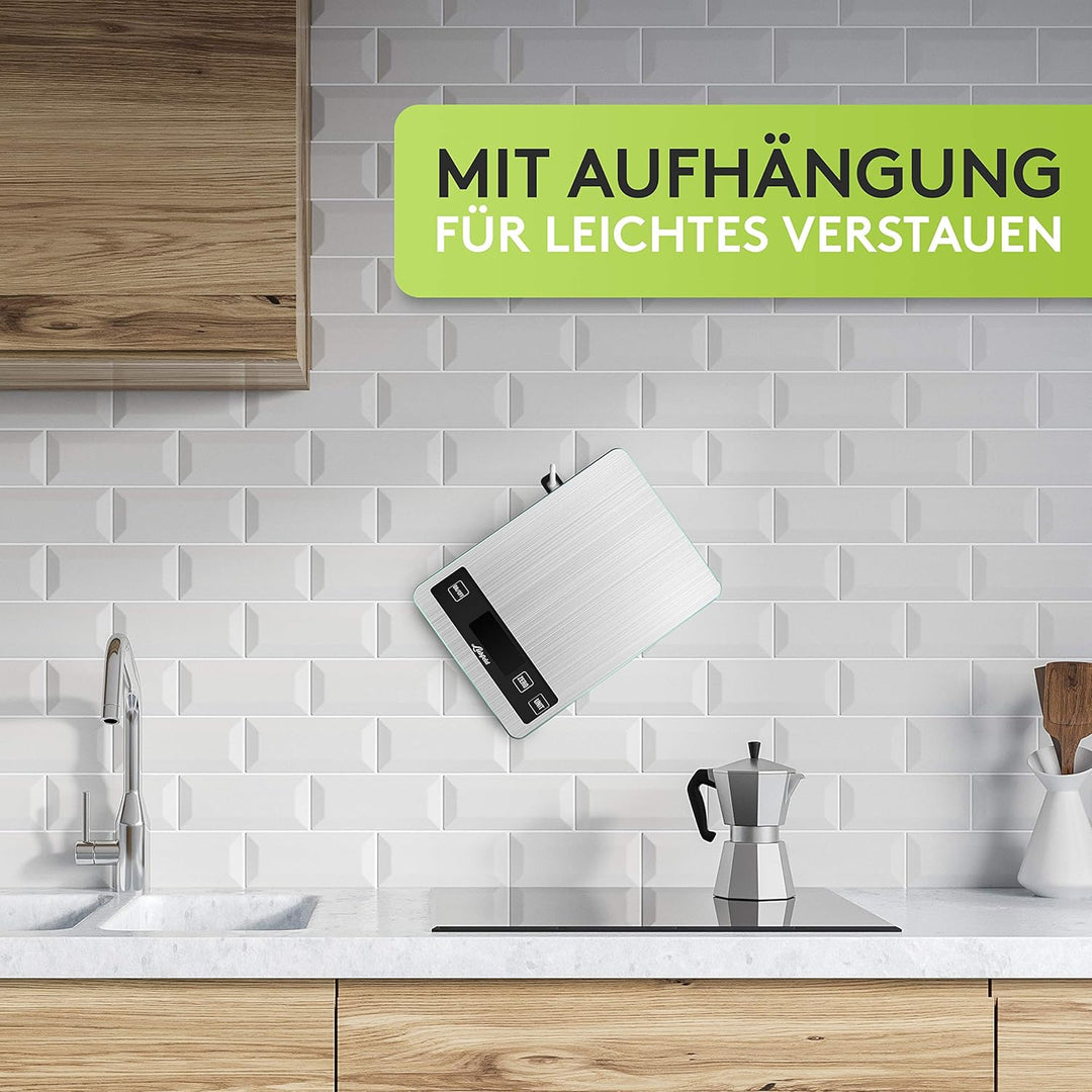 Liebfeld Küchenwaage Digital - Präzise Waage aus Edelstahl u. Glas mit grosser Wiegefläche bis 15kg